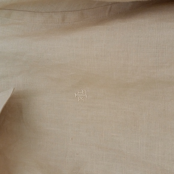 Ralph Lauren Tan 100% Linen Long Sleeve Blouse Excellent Condition Big &Talla - Picture 2 of 10